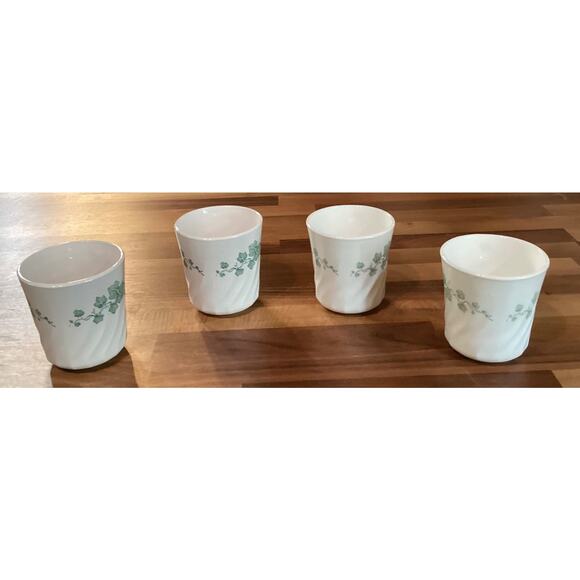 Vintage Corning Corelle Callaway Ivy Swirl Coffee Tea Cups Green Ivy Set of 4 - Picture 5 of 10